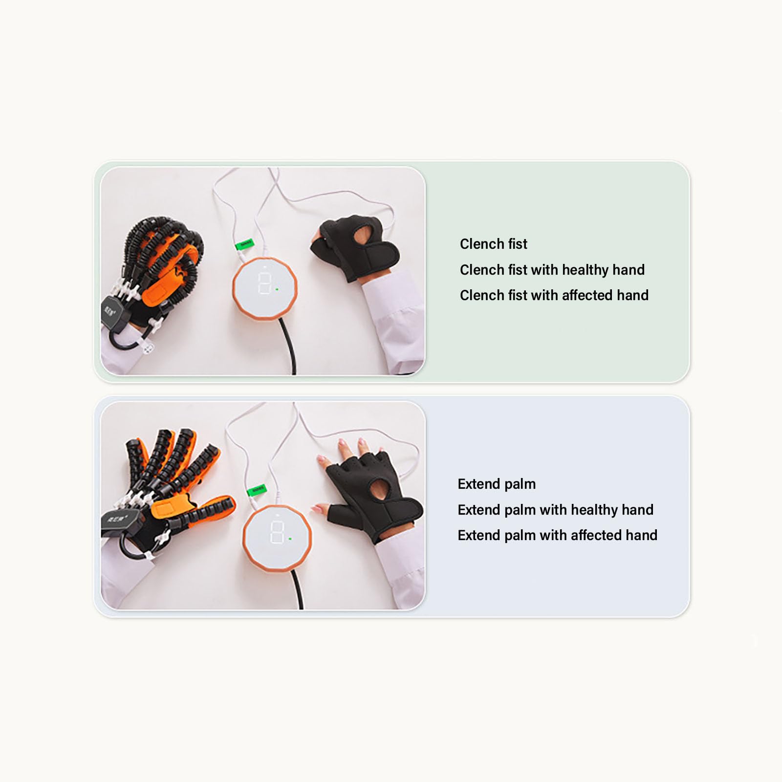 Guante robótico de rehabilitación para hemiplejia por Ictus, Entrenador de Mano robótico con Espejo de Masaje calefactado, Equipo de recuperación de Mano con órtesis de Dedo Right Hand XXL