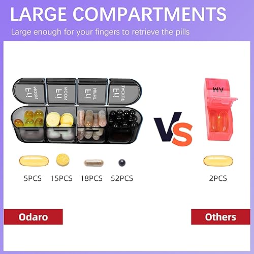 Miniatura 3 de Odaro Pastillero semanal 4 veces al día, pastillero diario de 7 días, pastillero grande de viaje con 28 compartimentos para guardar medicamentos,