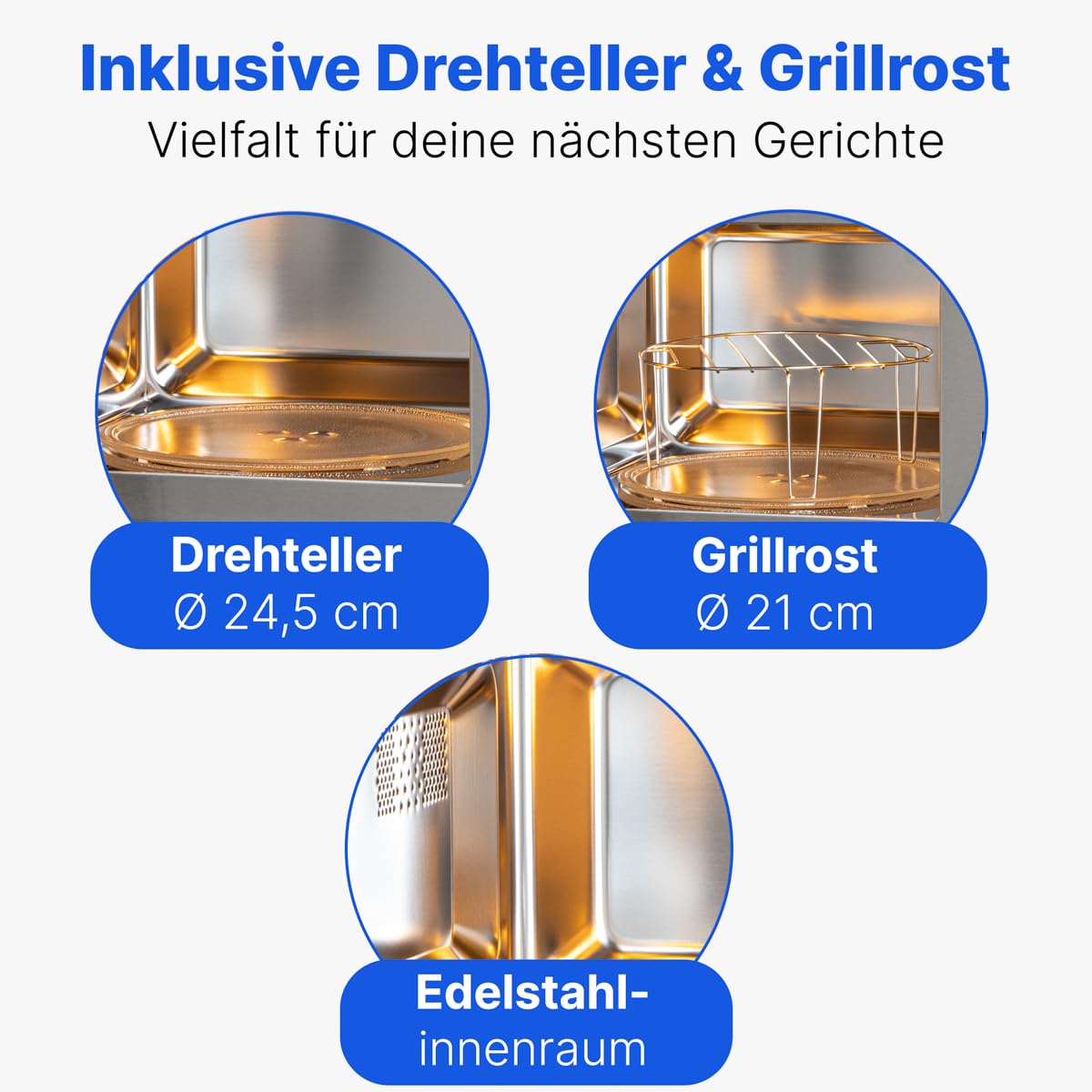Bomann Einbaumikrowelle mit Grill | 60cm | 800W Mikrowelle | 1000W Grill | inkl. Grillrost und Drehteller | 20L Einbau Mikrowellengerät | MWG 2215 EB inox