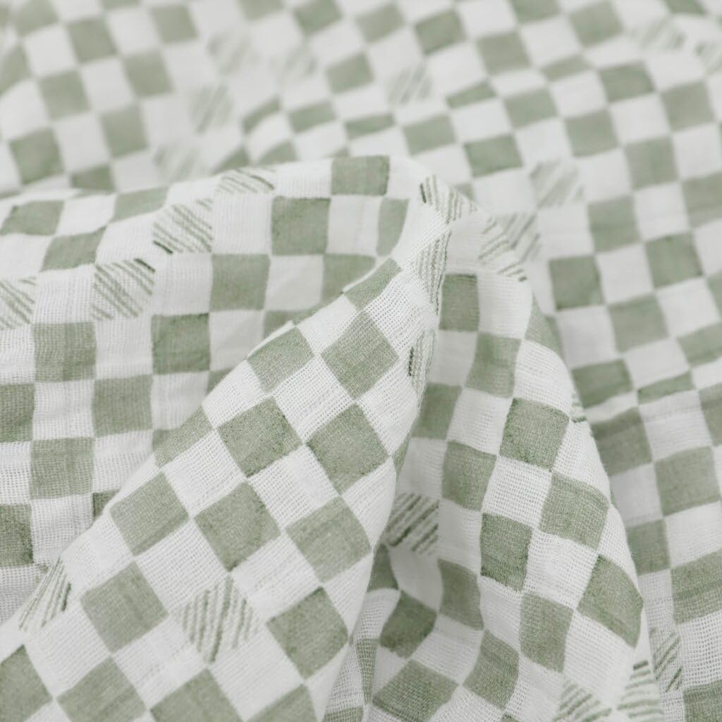 Little Unicorn Muslin Swaddle Blanket for Newborns & Infants | Soft & Breathable Fabric | Baby Blanket for Swaddling, Nursing, Shower Gifts (Green Checker)
