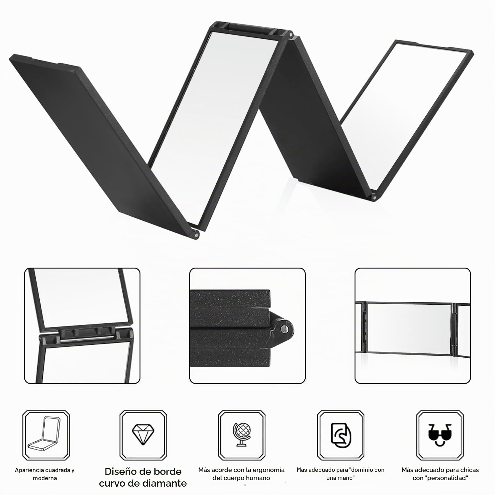 Espejo 360 Grados, 4 Vías, Plegable, Portátil, para Viajes y Belleza