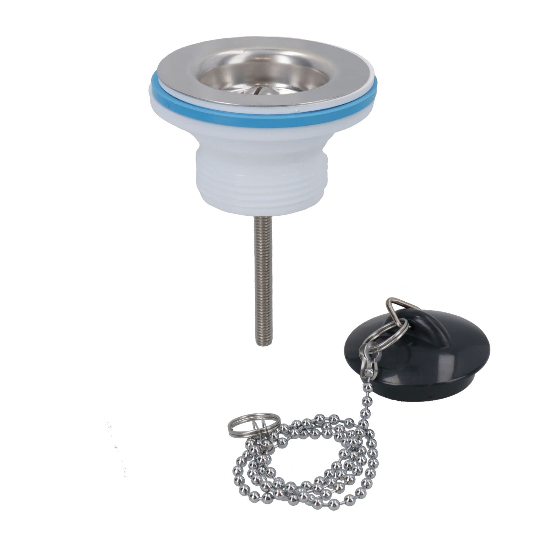 1-1/4in. Kitchen Sink Strainer Waste Complete with Plug + Chain + Fixing Bolt