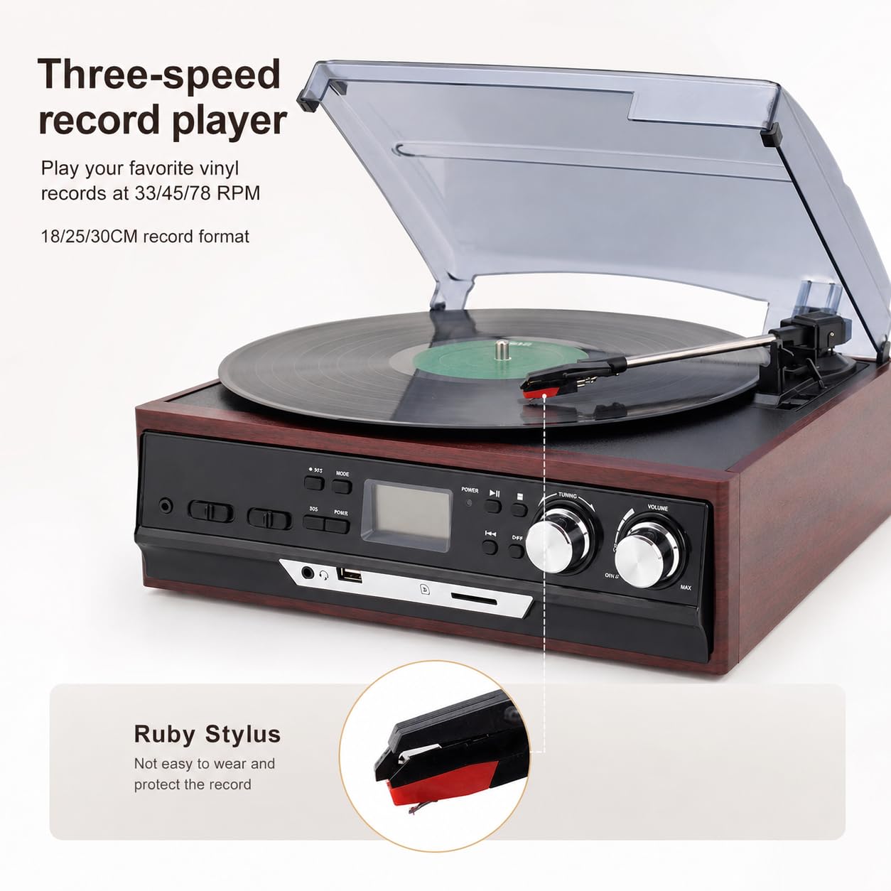 Giradischi retrò 4 in 1 con radio AM/FM, cassette e lettore CD, altoparlanti stereo doppi per la decorazione domestica