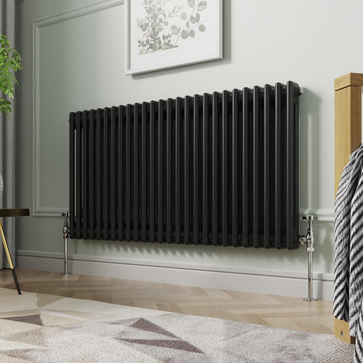 NRG 600 x 1190mm Traditional Black Horizontal Cast Iron Style Radiator Double Panel โ image 1