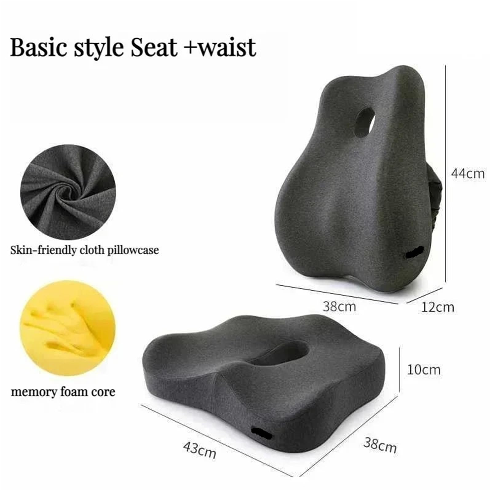 Cuscino ortopedico per sedia da ufficio in memory foam, cuscino di supporto per sedile auto, cuscino massaggiante, ortopedico, per alleviare il dolore al coccige (nero, base (vita del sedile)