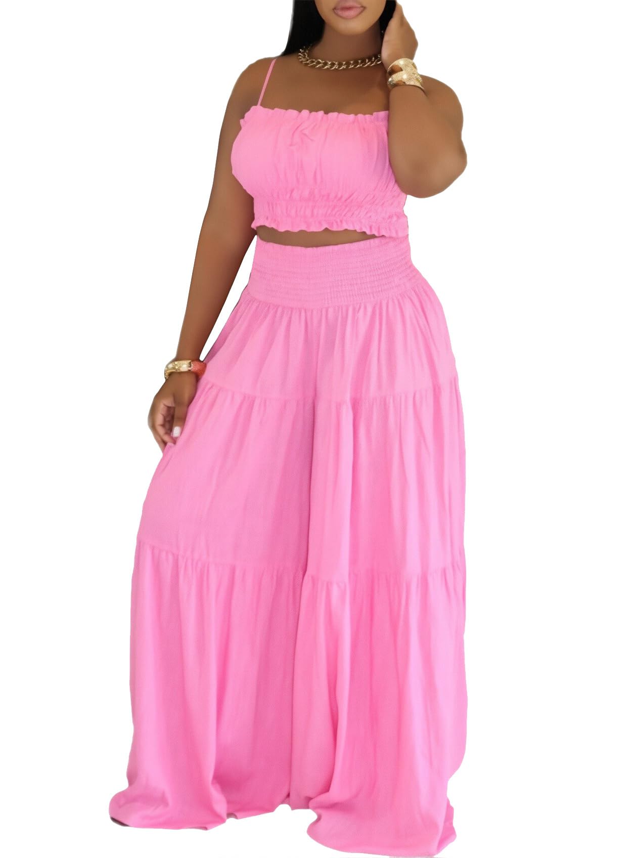 Ophestin 2 Piece Sets for Women Sleeveless Crop Top Wide Leg Pants Set