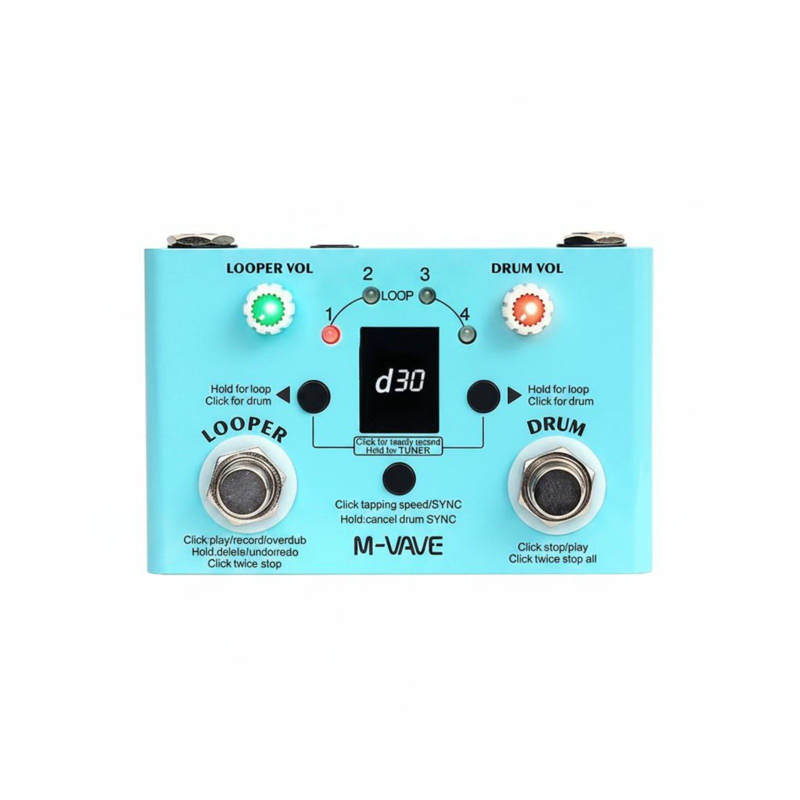 Music Loop Pedal Pedale Loop Chitarra Effetti Registratore Campionatore Drum Machine Accordatore Involucro Slot Memoria Loop USB Display Tempo Adatto per Musicisti Strada Home, Blue