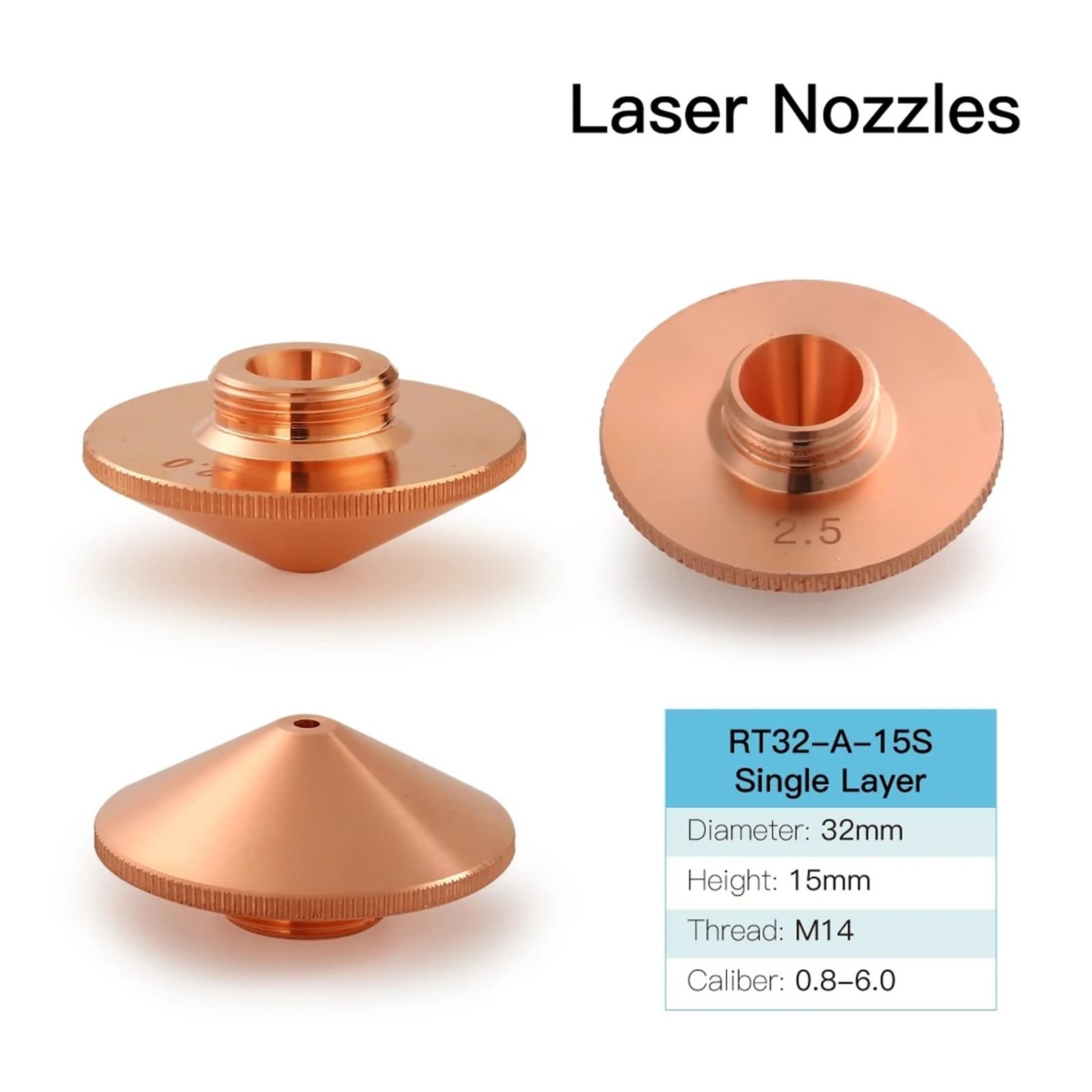 10 szt. dysz laserowych spawalniczych o średnicy 32 mm i kalibrze H15 0,8-6, jedno-/dwuwarstwowych do maszyn do cięcia włókien.
