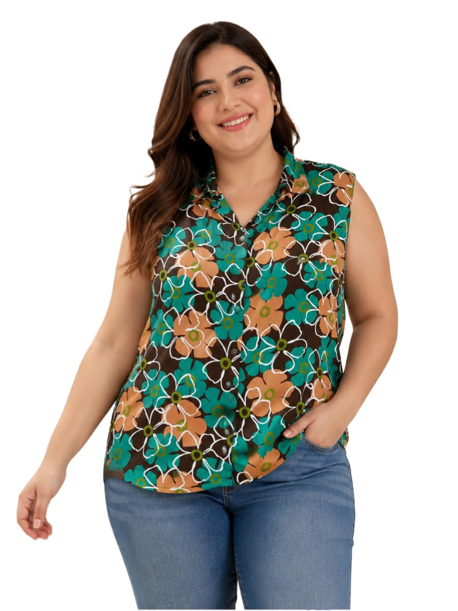 funday fashion Women's Casual Cut Sleeves Plus Sized Rayon Shirt-picture-38
