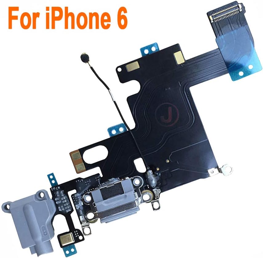 JohncaseJohncase Charging Port Dock Connector Flex Cable w/Microphone + Headphone Audio Jack Port Ribbon Replacement Part Compatible iPhone 6 4.7" All Carriers (Black/Space Gray)