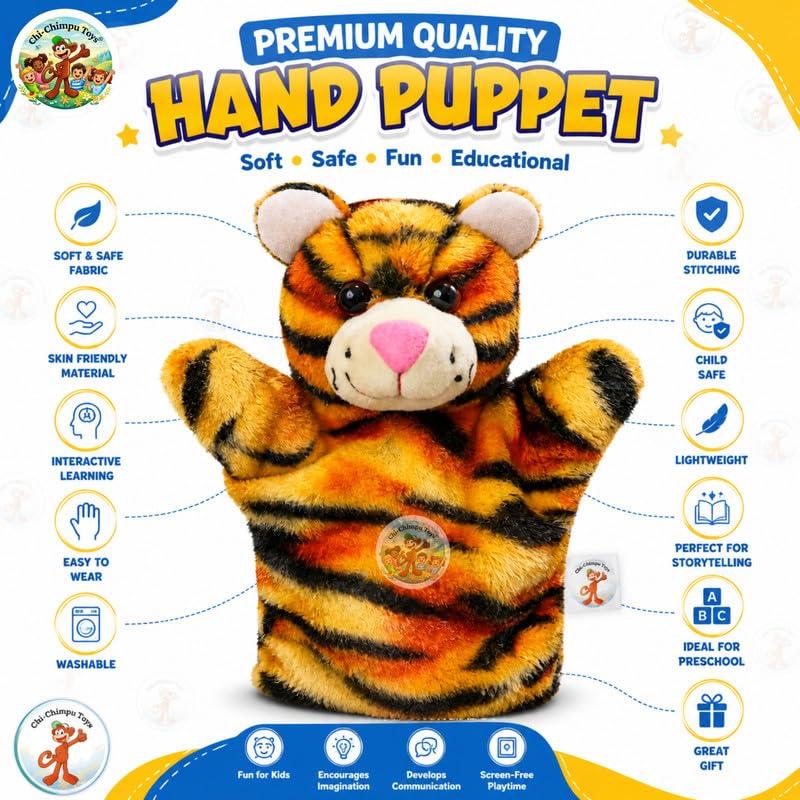 Image of Tiger Puppet Soft Hand Puppet for Kids Role Play Storytelling Educational Toy