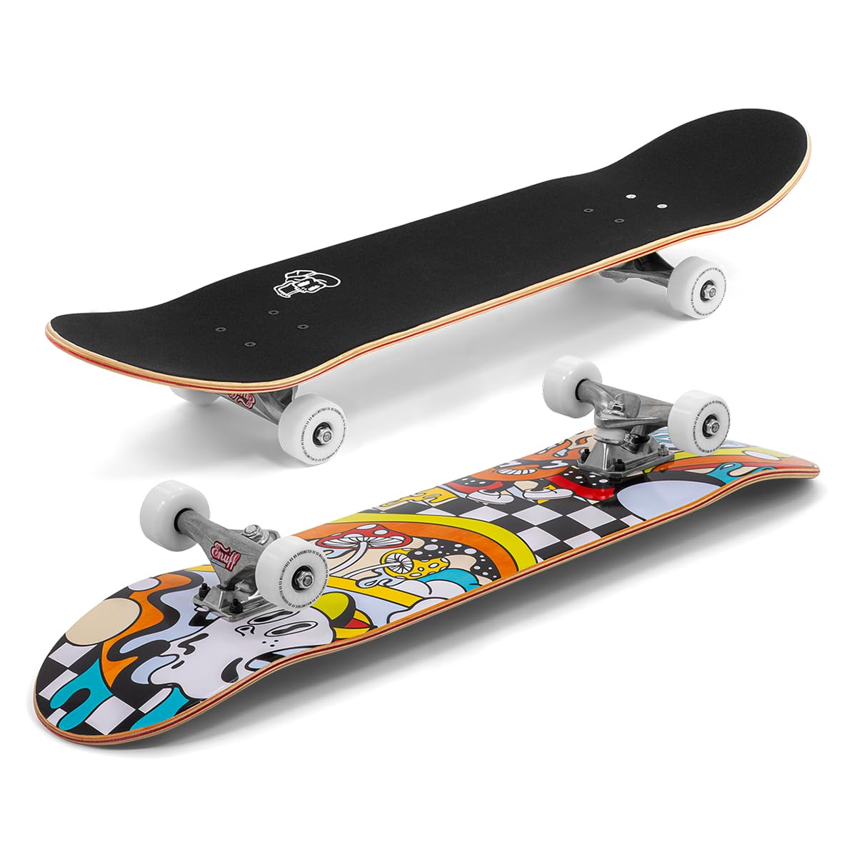 Enuff Meltworld Komplettes Skateboard – 7-lagiges Ahorn-Deck und Premium-Komponenten: Decade Pro Trucks, superweiche 53 mm XX-Räder, ABEC-9-Kugellager, Totenkopf-Griffband