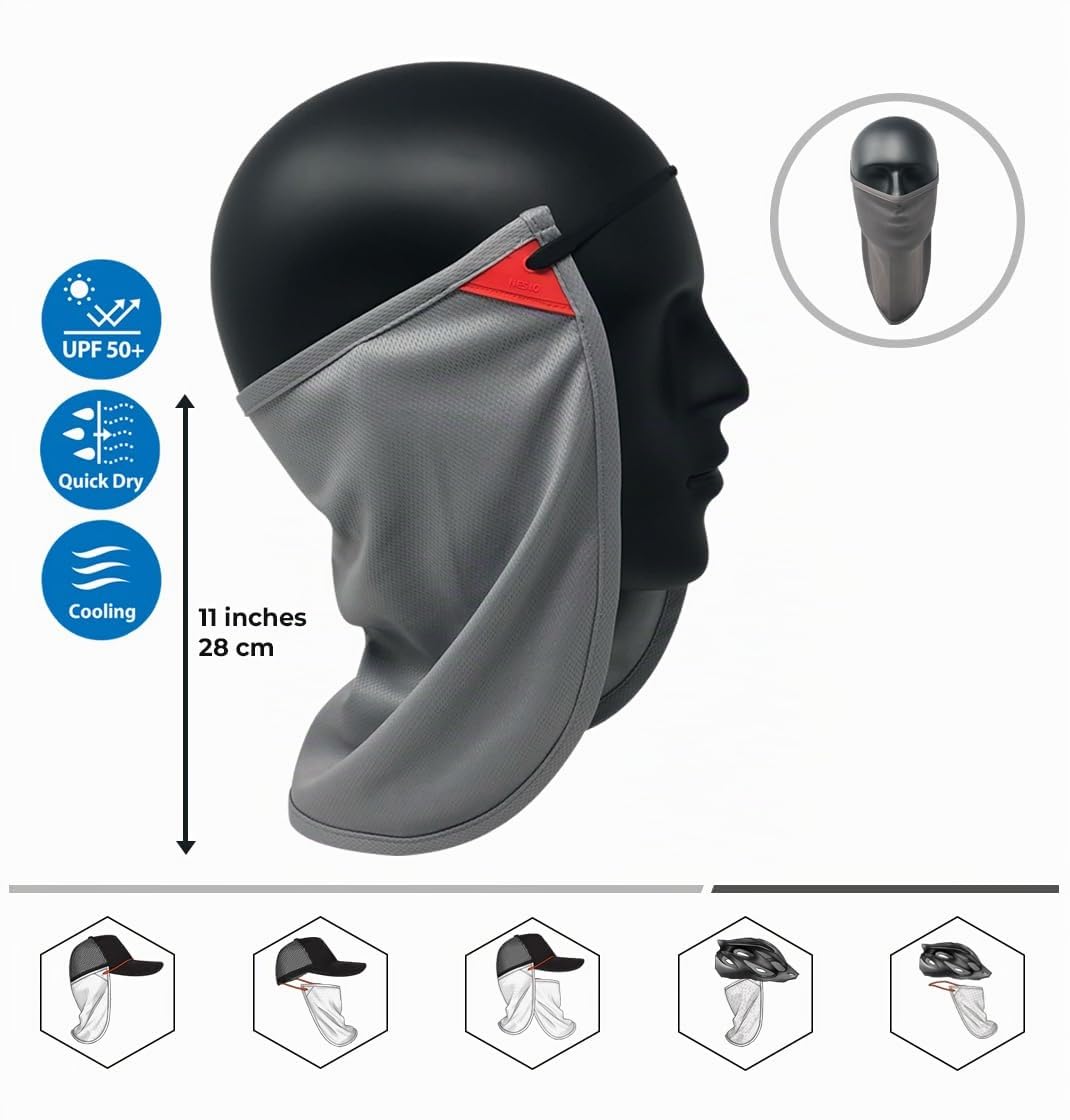 CoolNES Patent 2 in 1 Sonnenschutz für Nacken und Gesicht | Abnehmbar & Einheitsgröße Kopfband Nackenschutztücher für Kappen | UVB 50+ | 5 Farben | 2019 Version