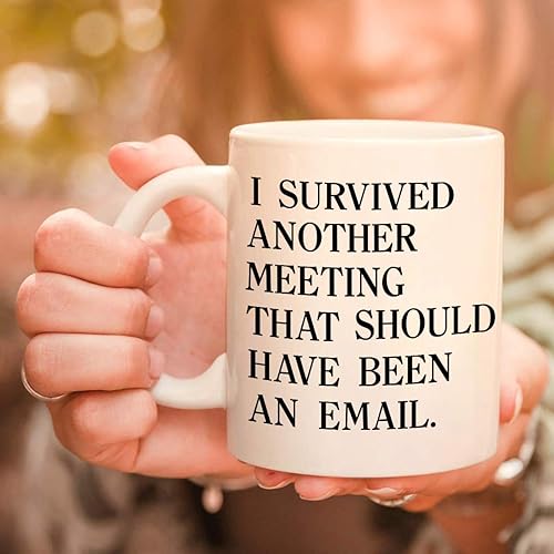 Miniatura 2 de YHRJWN Taza de correo electrónico con texto en inglés "I Survivved another meeting that should be an email" The Office Mug inspirador Mug Funny