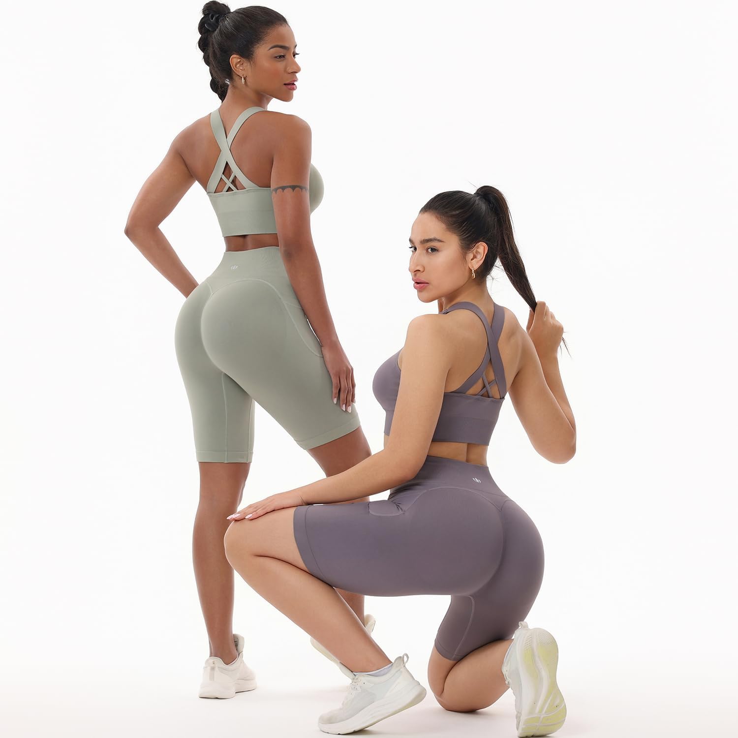 BLUELILY 3 Pack Women's Biker Shorts with Pockets 5" 8" Seamless High Waisted Tummy Control Workout Shorts for Running Gym - Image 5