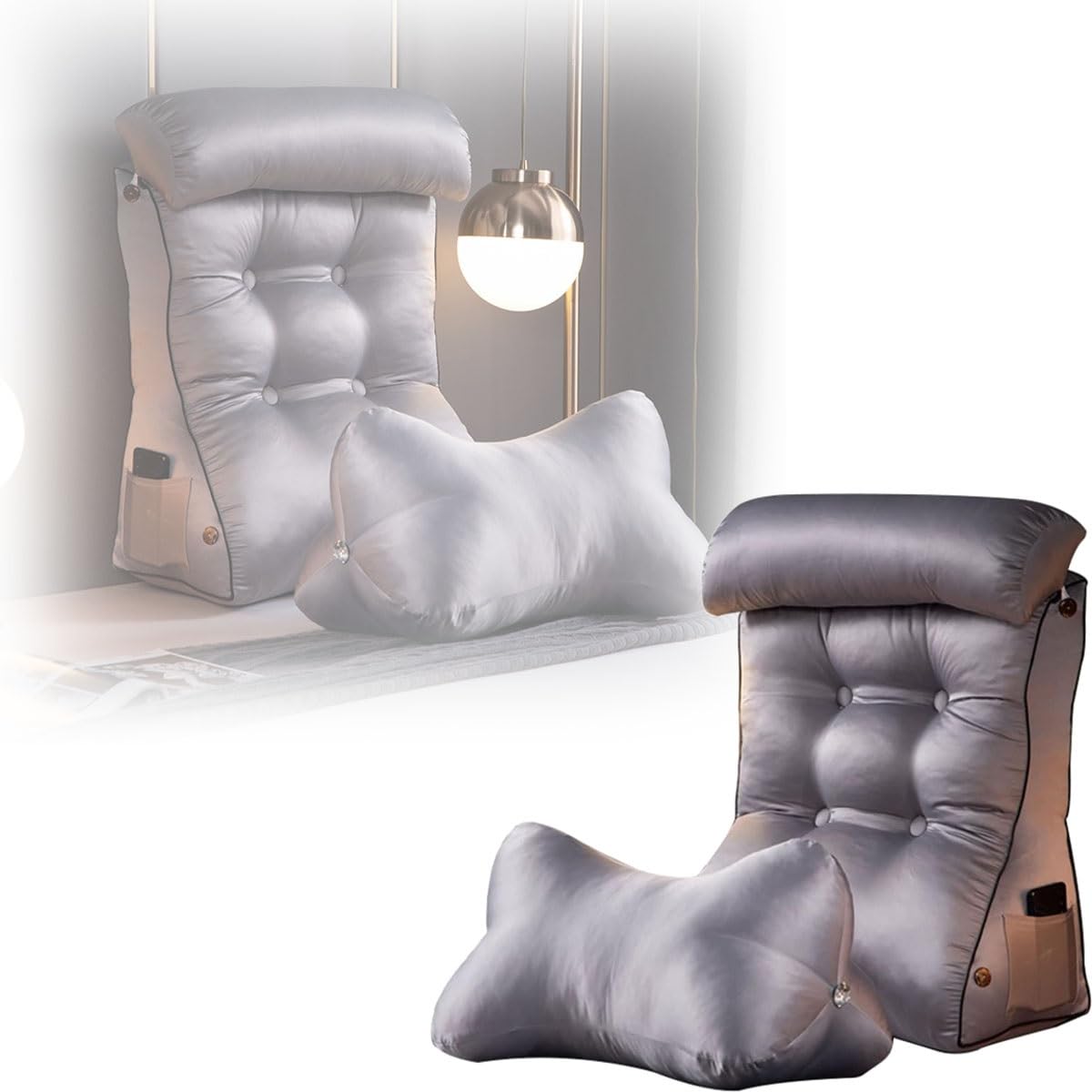 Poduszka do czytania, regulowana poduszka pod kark Zdejmowana osłona Czytanie Oparcie do gier Poduszka podparcia lędźwi Klinowe poduszki pod plecy do czytania (Color : Gray, Size : 55cm)