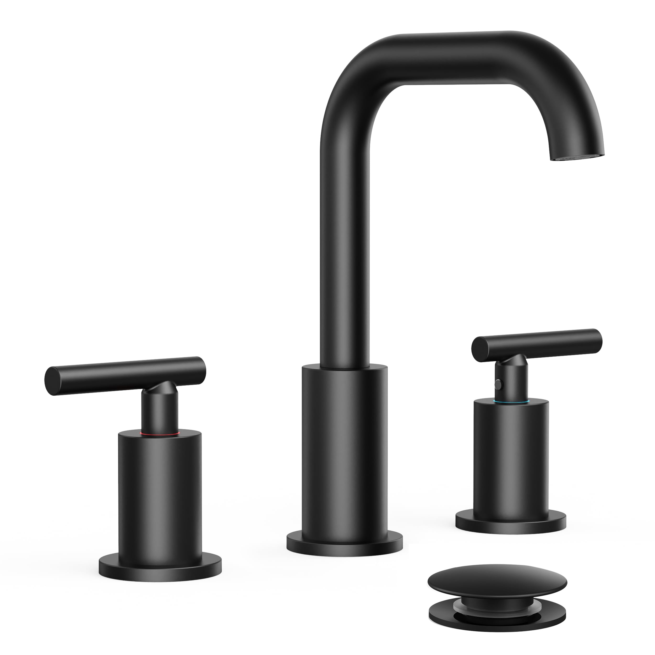 FORIOUS Bathroom Sink Faucet 3 Hole Widespread 8 Inch 2 Handle Matte Black | 6-12 inch Widespread Sink Faucet with 2 Handles, Pop Up Drain and Water Supply Supplies for Vanity Restroom RV Lavatory Sink