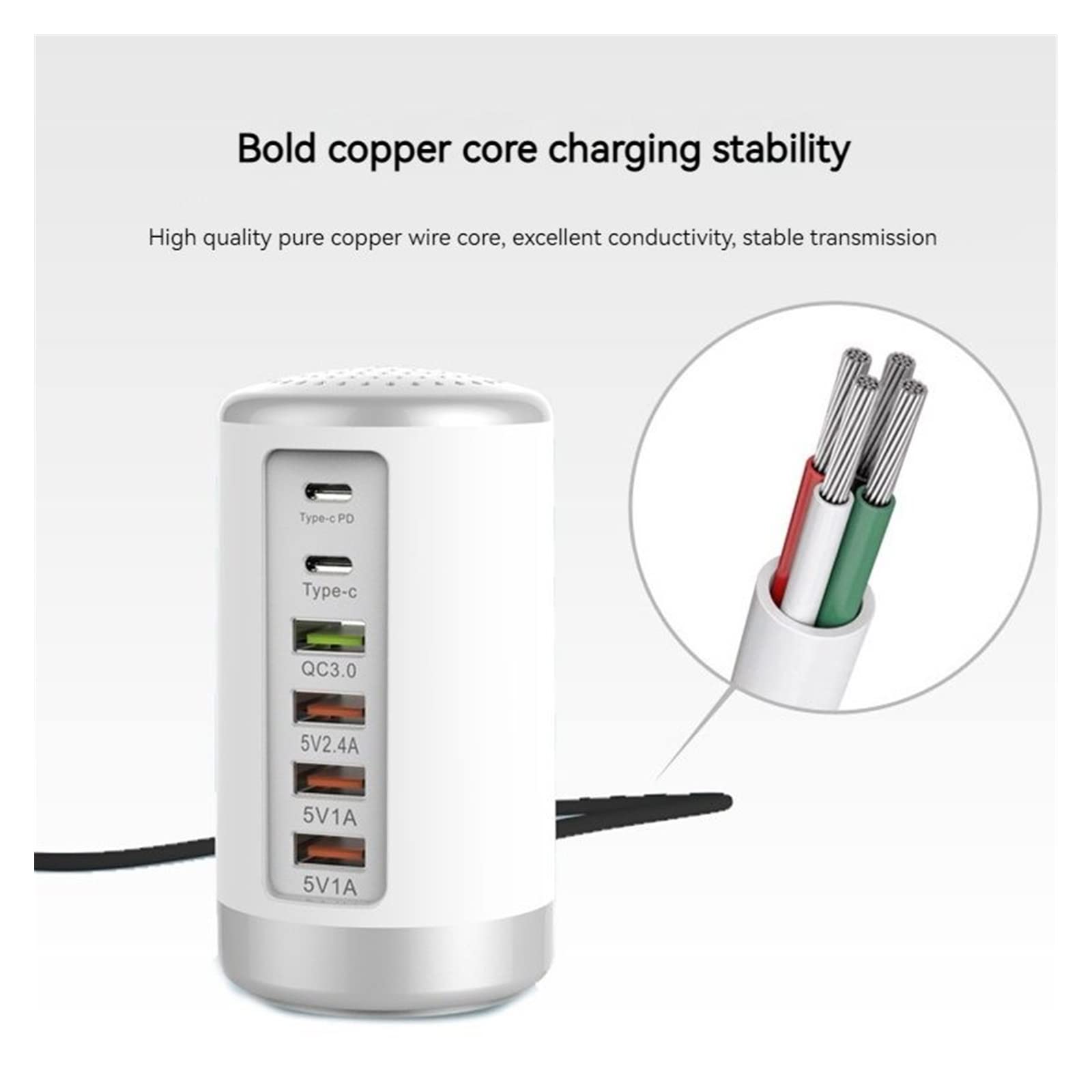 EDEDE Chargeur USB, Station de Charge USB, HUB de Chargeur Rapide USB Universel 65W Charge Rapide QC3.0 Multi 6 Ports USB Type C PD Chargeur Station de Charge(65W Black)