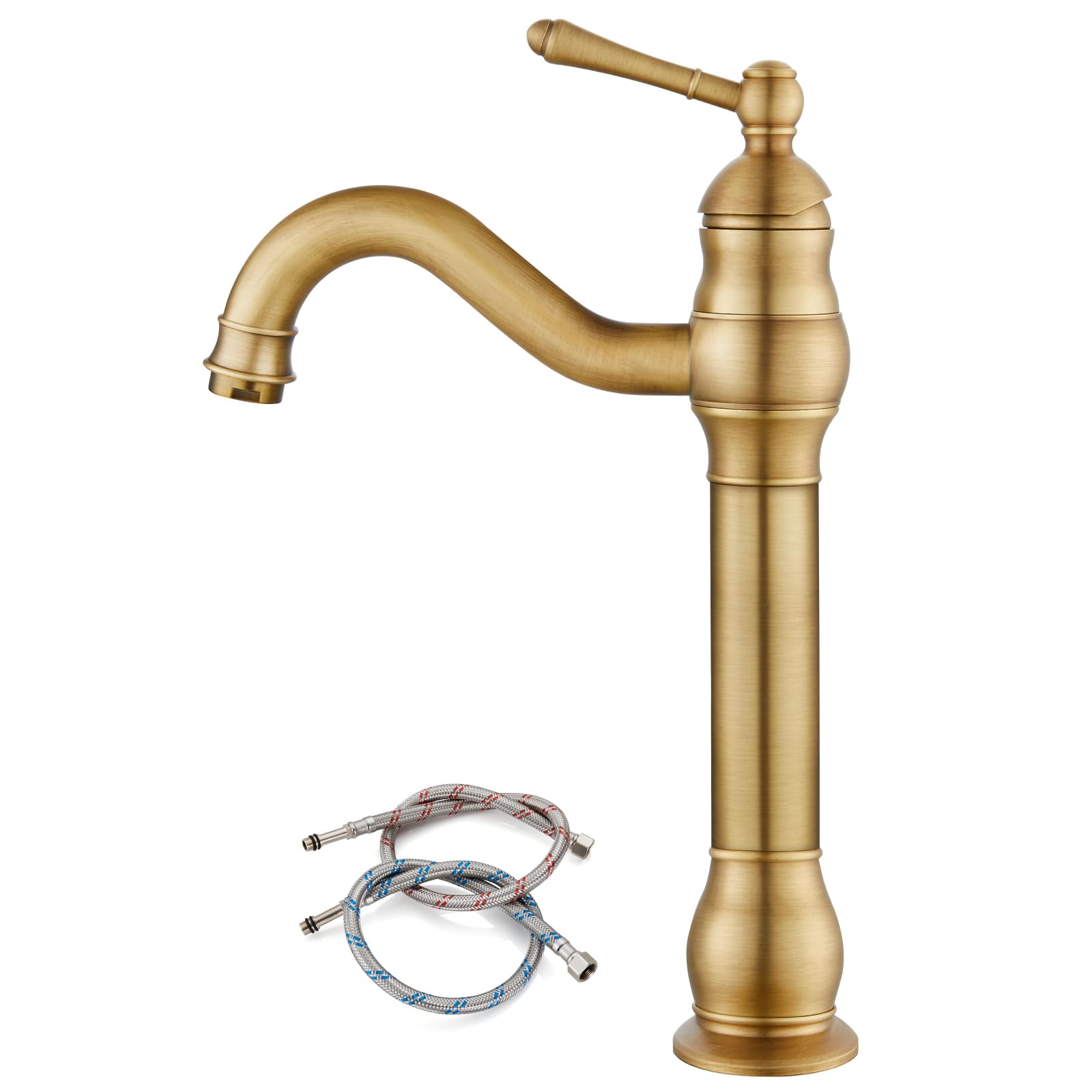 ZYCHSJXA Antique Brass 360° Swivel Single Handle Vessel Sink Faucet One Hole Farmhouse Lavatory Mixer Tap for Bathroom Bowl No Pop Up Drain Included