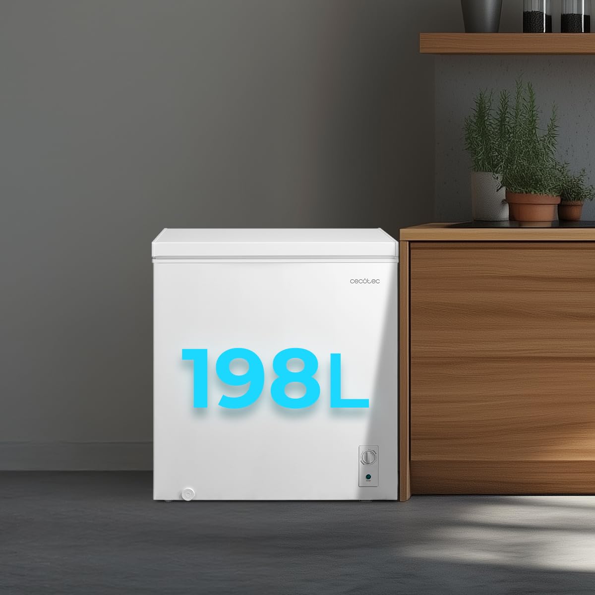 Cecotec Congélateur Coffre 198L Bolero CoolMarket Chest 198M Blanc Panier Poignées Contrôle Mécanique LED UltraContact D-Cool Double Fonction Porte ZeroG Congélation Rapide