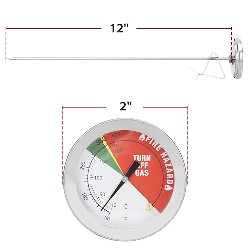 Miniatura 2 de Termómetro de acero inoxidable para freidora profunda con clip para olla y sonda de 12 pulgadas, termómetro de cocción de carne de lectura