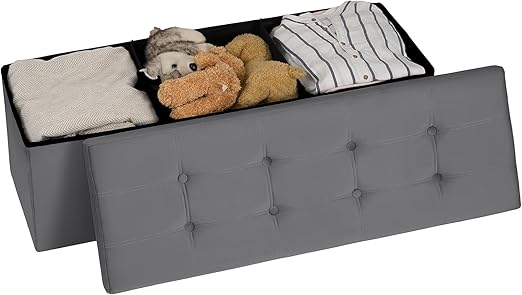 Storage Ottoman Bench 43 Inches Foldable Ottoman Foot Rest Storage Chest Velvet Storage Bench for Bedroom 660 lb Load Capacity Dark Grey