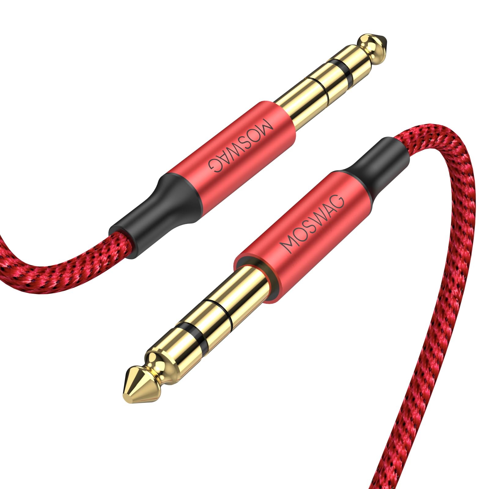 MOSWAG 1M TRS Audio Cable, 1/4" to 1/4" Balanced Interconnect, Nylon Braid for Electric Guitar, Bass Guitar & Mixing