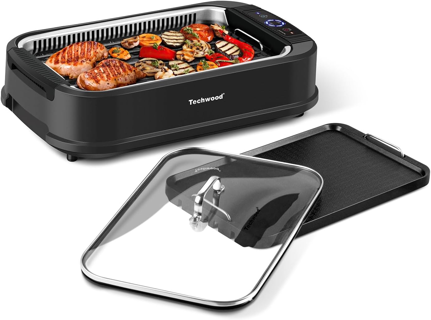 Indoor Grill, Techwood 1500W Smokeless Electric Grill with Non-Stick Grill Plates, Korean Grill with Temperature Control, Tempered Glass Lid, Dishwasher-Safe, Jet Black Indoor Grill, Techwood 1500W Smokeless Electric Grill with Non-Stick Grill Plates, Korean Grill with Temperature Control, Tempered Glass Lid, Dishwasher-Safe, Jet Black