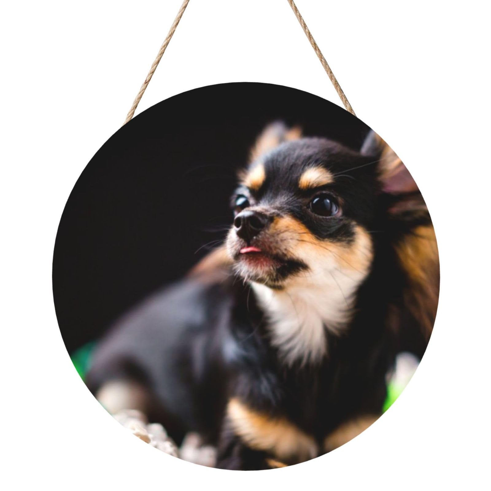 InOmak Chihuahua Dog Cute, Round Wood Panel Painting 12 in, Wall Hanging Painting For Home