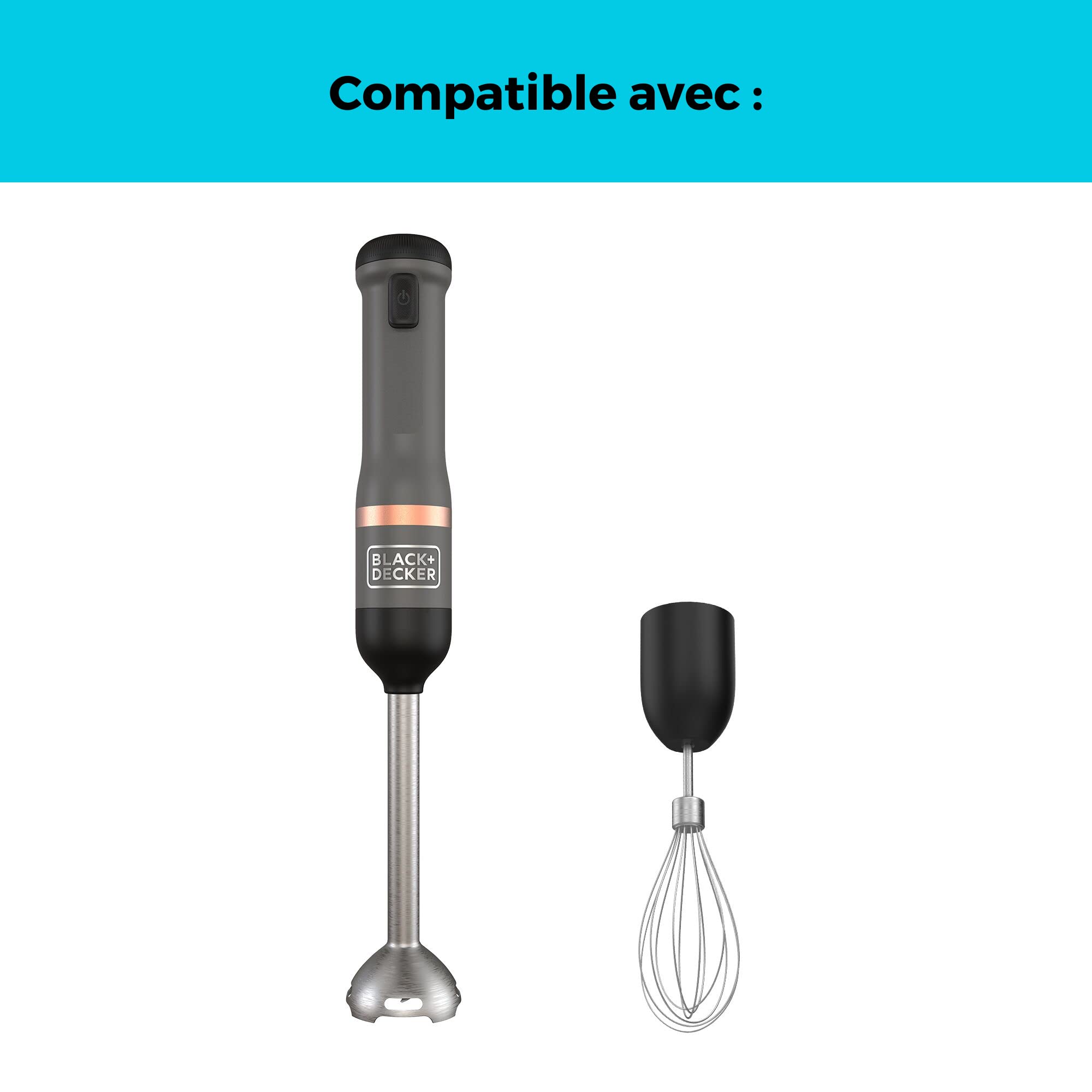 BLACK+DECKER Fouet Accessoire pour Robot de Cuisine Multifonction KitchenWand Mixeur Plongeant à Main Compact et Ergonomique BCKM101WHFF-XJ