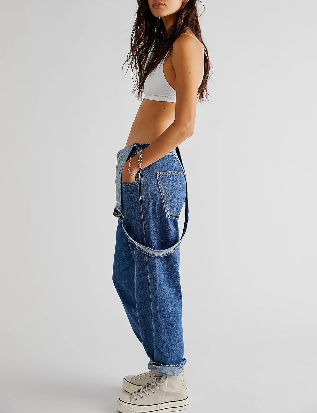 Sukany Salopette da donna casual in denim con spalline regolabili larghe salopette pagliaccetto tuta harem pantaloni