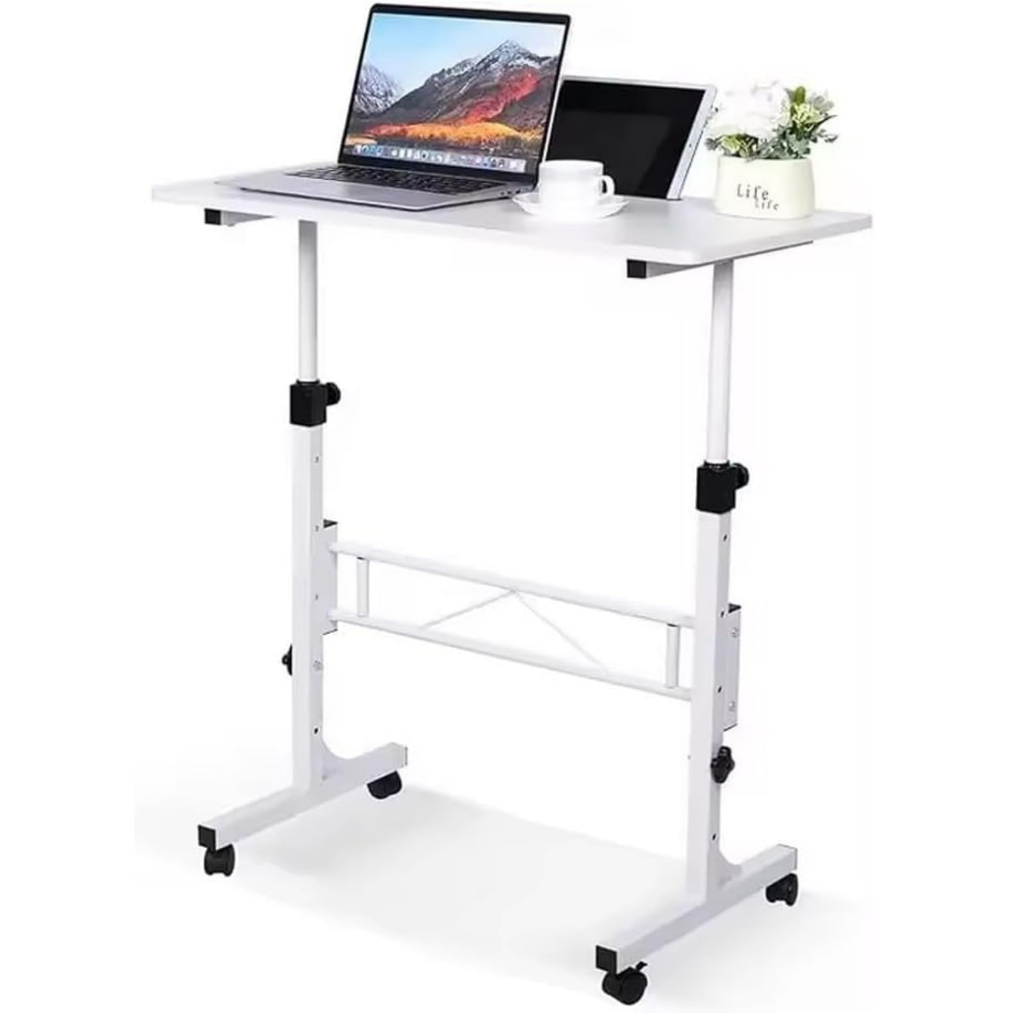 HAMHAIGO Piccolo Scrivania pieghevole giallo Scrivania Tavolino con ruote 80 x 40 cm Tavolo da letto per camera da letto, altezza regolabile scrivania mobile, tavolo da letto con roulette