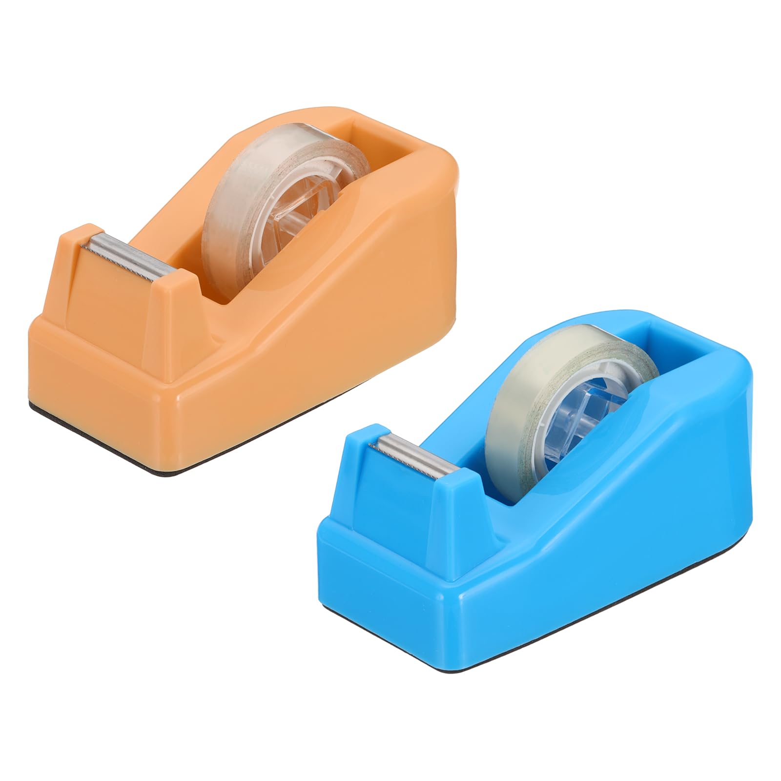 PATIKIL 2pcs Tape Dispenser Desk, Small Tape Dispenser Cute Desktop Dispenser Holder for Tape Office Desktop, Orange Blue