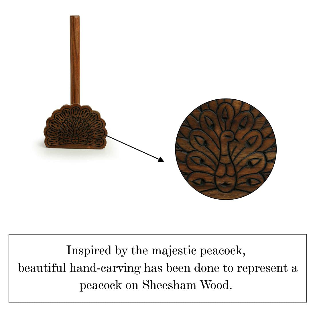 ExclusiveLane 'The Dancing Peacock' Hand Carved Kitchen Paper Roll Stand in Sheesham Wood - Kitchen Tissue Roll Holder Decorative Kitchen Napkin Roll Holder Wooden Napkin Stand — Amazon image 3