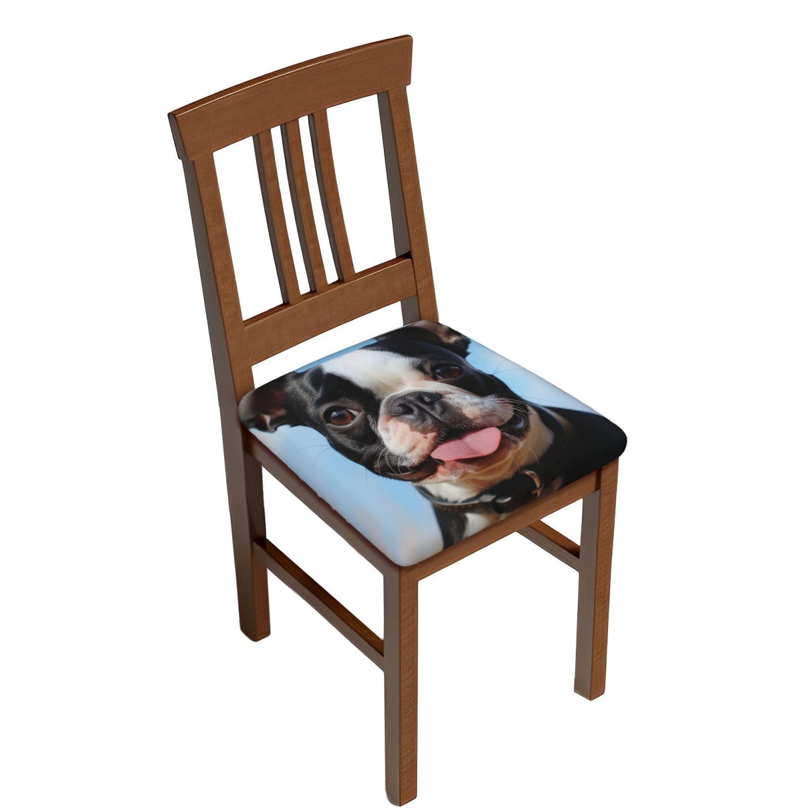 Fodpand Two Pieces Lovely Boston Terrier Square Stool Covers Stretch Removable Square Bar Stool Seat Covers Washable Dustproof Stool Cushion Slipcover Soft Milk Silk Bar Chair Covers With Band