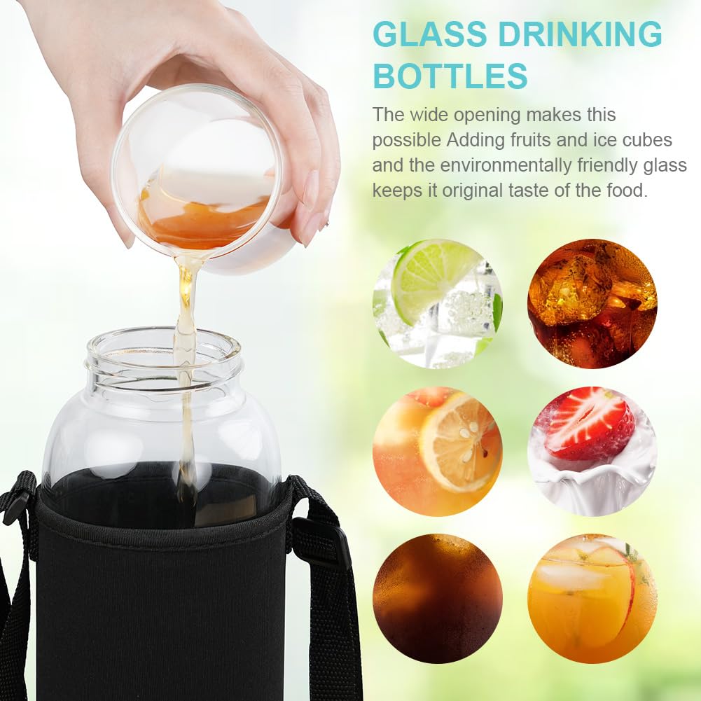 flintronic Glass Water Bottle-1 Liter, Borosilicate Glass Drink Bottle with Stainless Steel Filter, Leak-proof & BPA Free - Image 4