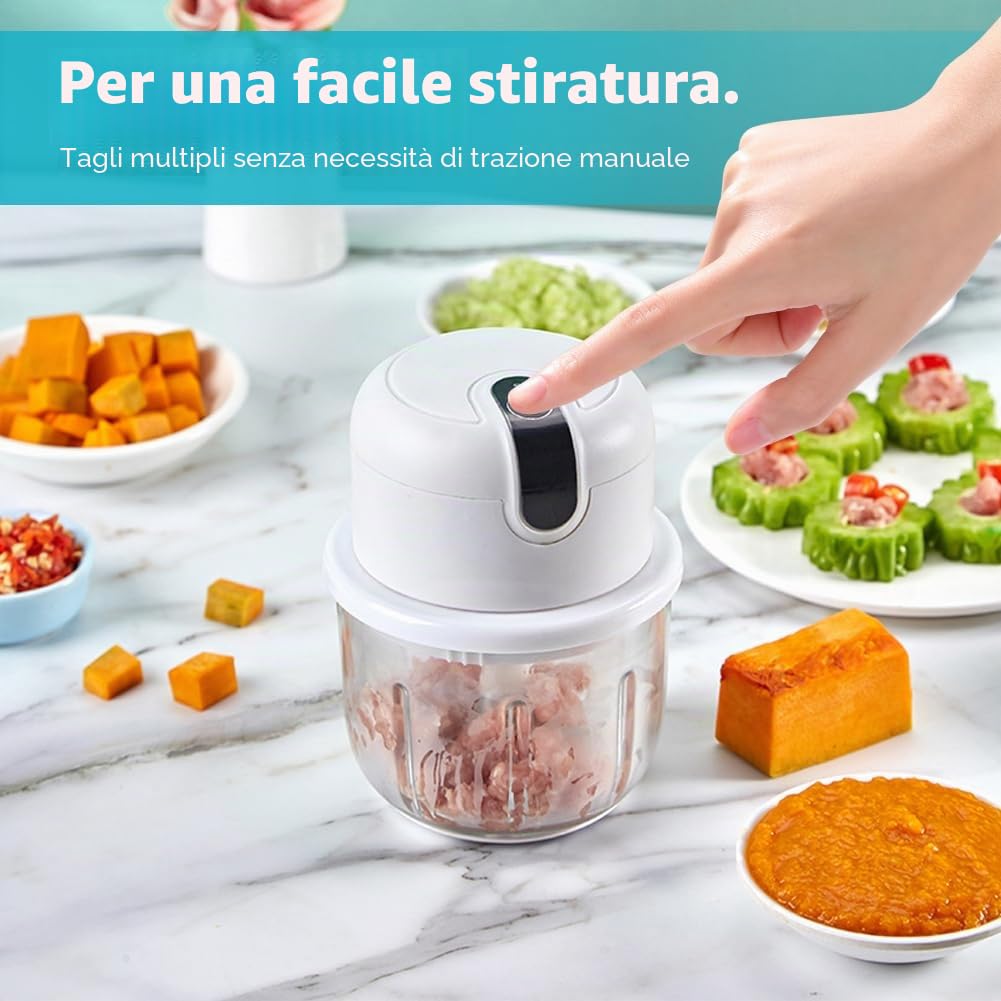 CEWROM Tritatutto elettrico da cucina, 350 ml, tritatutto elettrico, tritatutto per carne, cipolle, aglio
