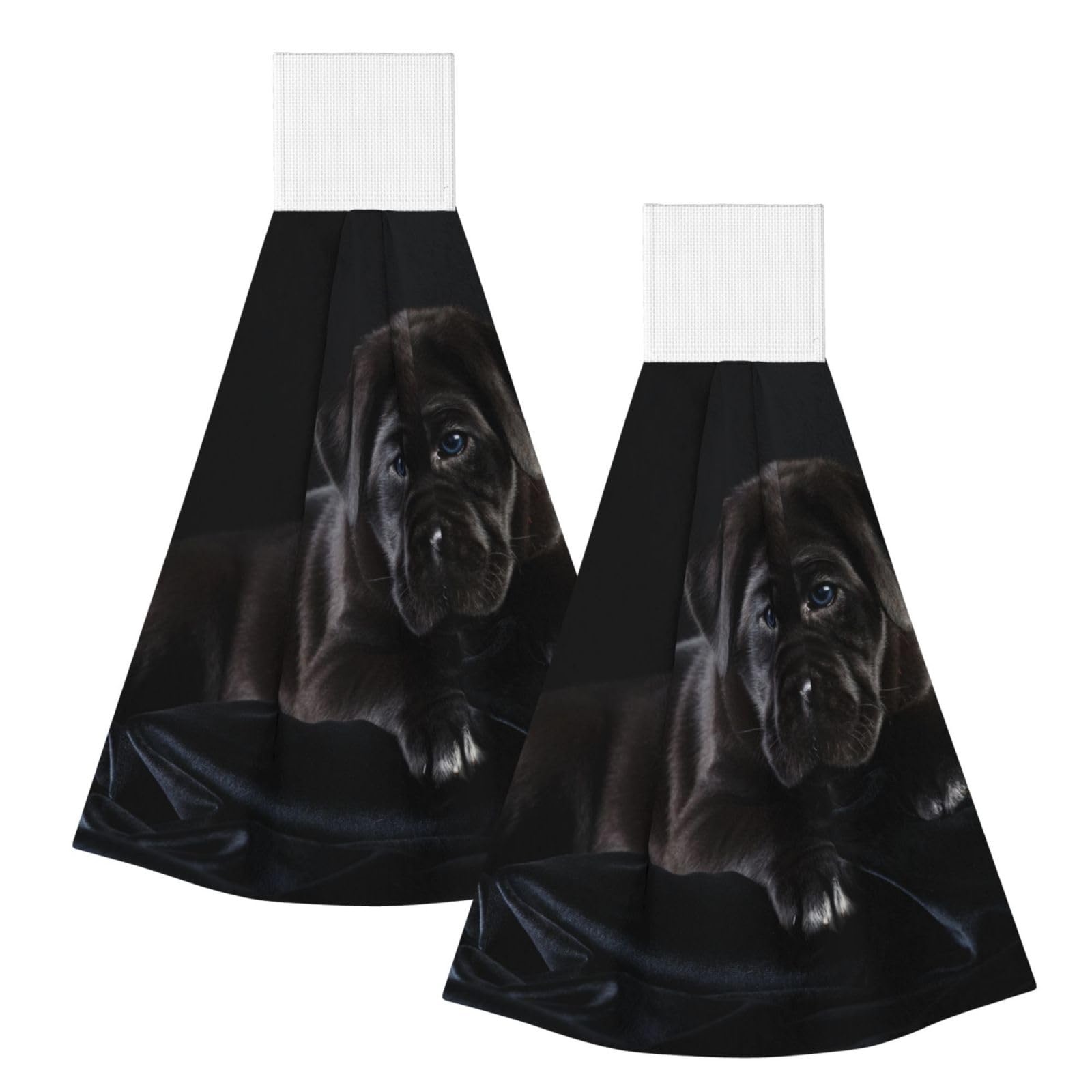 DOPKLNA Cane Corso Pets Puppy Black Cane Corso, 2 Pcs Hanging Coral Fiber Hand Towels for Bathroom, Absorbent Kitchen Towels