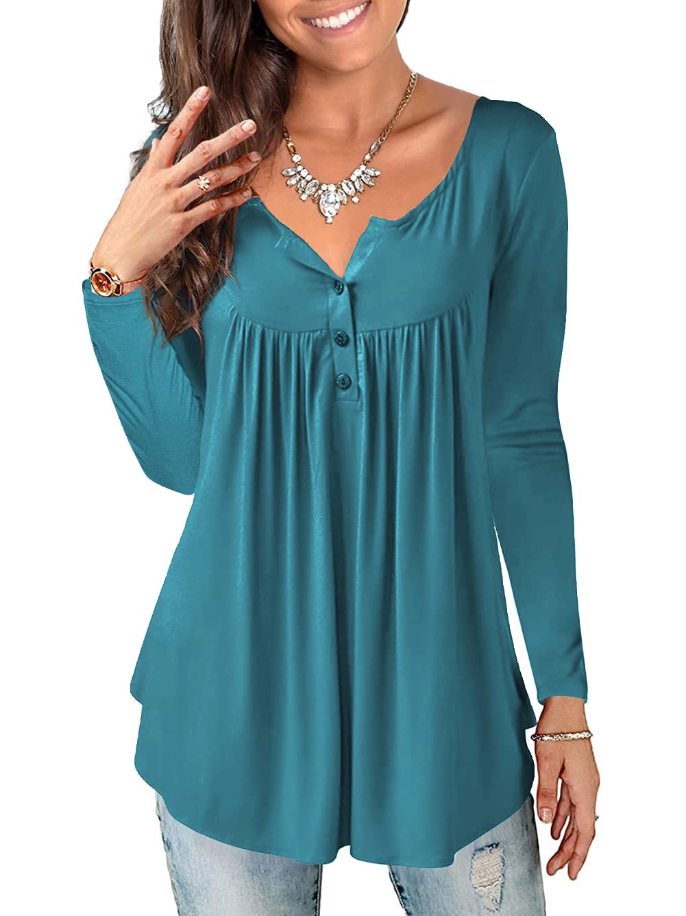 A.Jesdani Plus Size Tunic Top - Long Sleeve Floral Printed V-Neck Shirt For Women - View #12