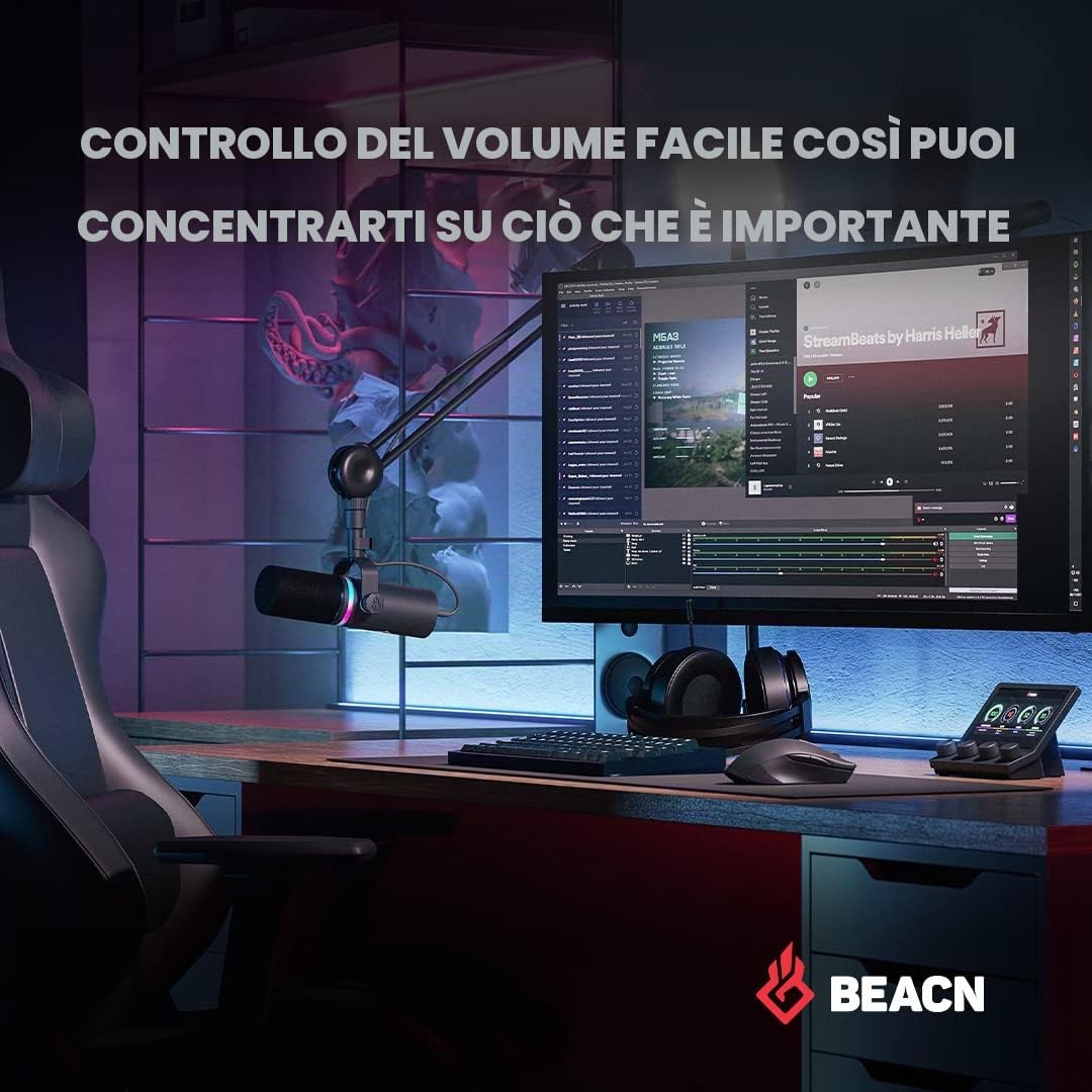 BEACN Mix interfaccia audio USB C | Mixer audio Windows per PC Gaming | Controllo audio a 4 canali con display a colori da 5 pollici e manopole di precisione (oscuro)