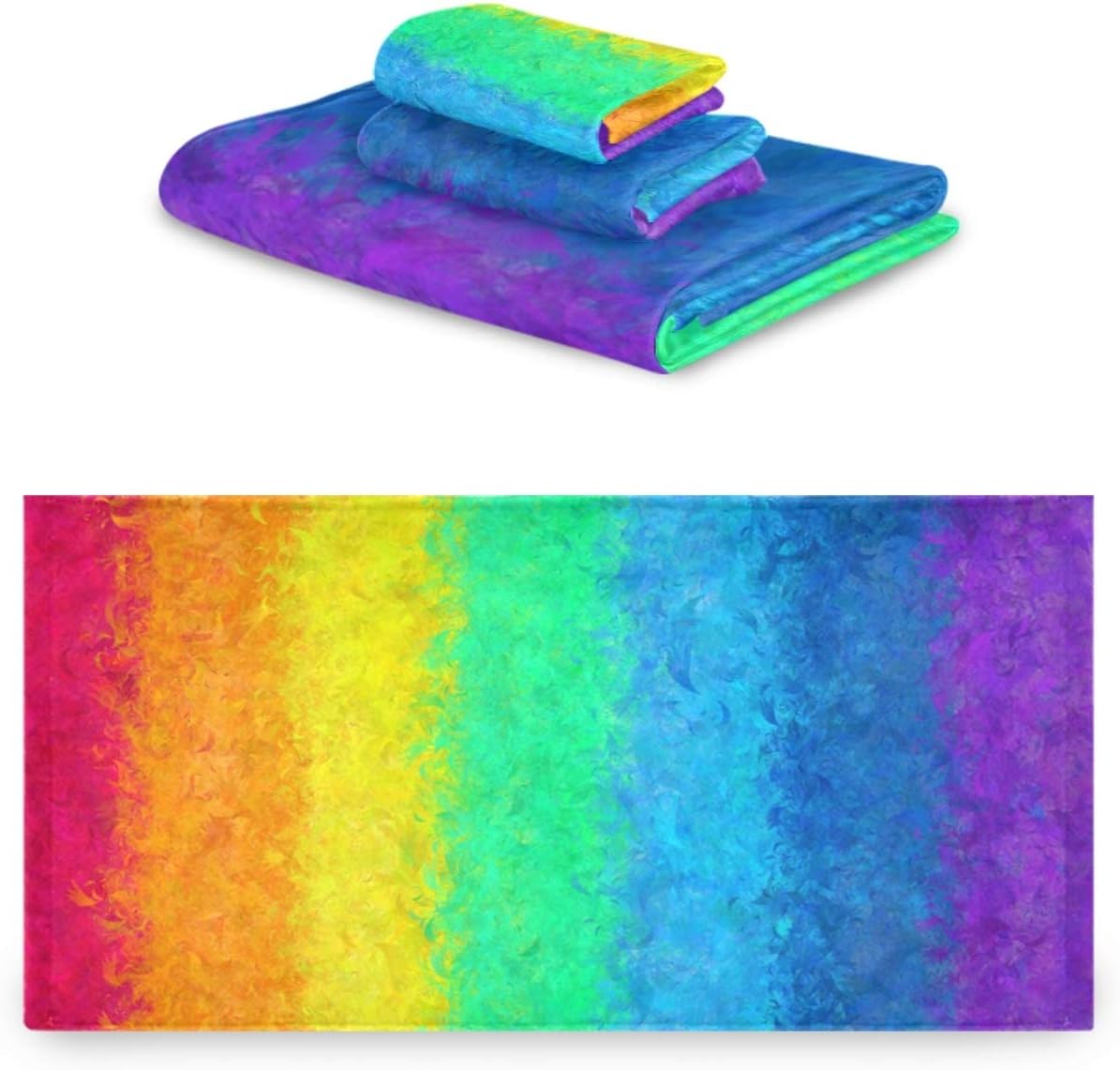 Naanle Rainbow Stripe Pattern Soft Luxury Decorative Set of 3 Towels, 1 Bath Towel+1 Hand Towel+1 Washcloth, Multipurpose for Bathroom, Hotel, Gym, Spa and Beach(Red)