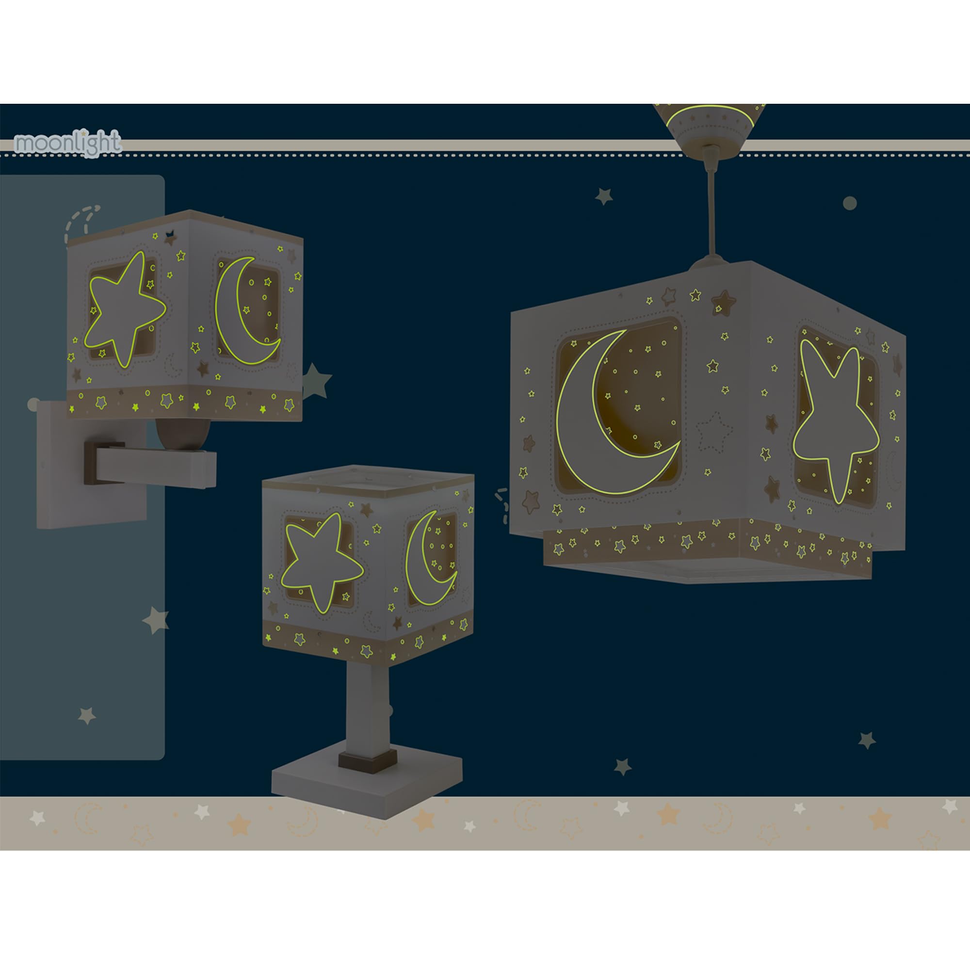 Dalber Lámpara de techo colgante infantil Luna y Estrellas Moonlight 63232B Color Beige, lámparas infantiles -