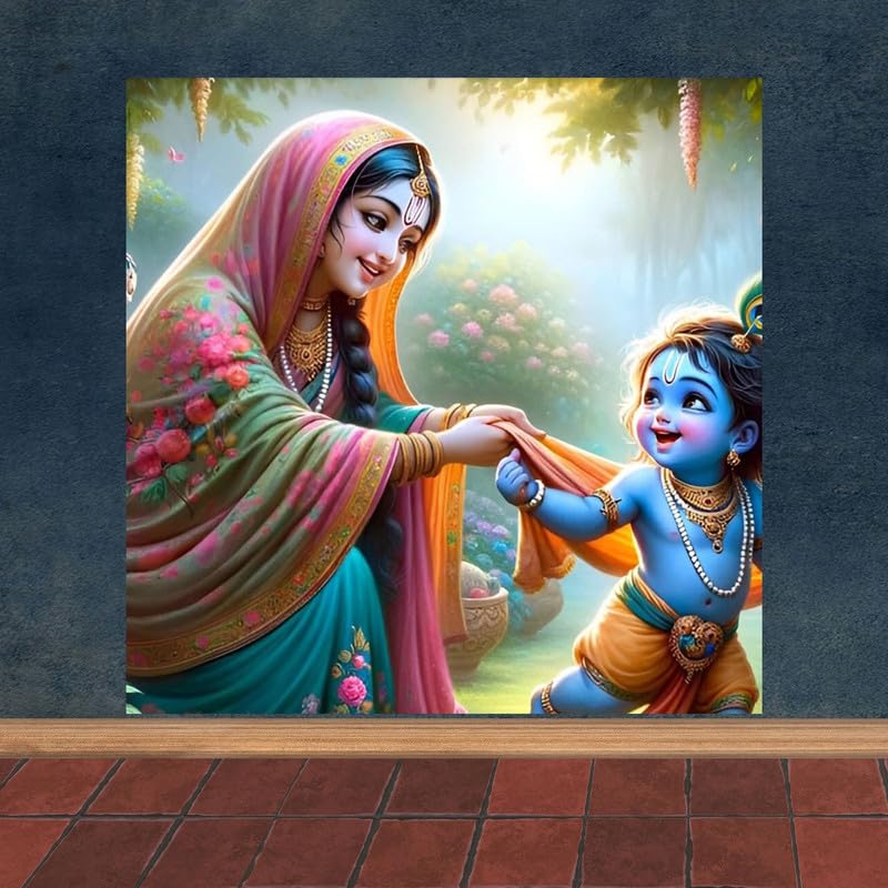 Image of British Terminal Cute little Bal Gopal Baby God Krishna| Kanha Ji | Laddu Lord Makhan Chor Painting Religious Poster for Pregnant Women for wall (matt thin vinyl,sticker,multicolor,unframed)| bj252