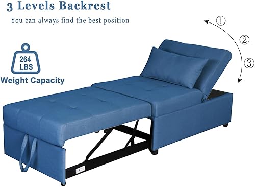 Miniatura 5 de Silla convertible, silla cama cama 4 en 1 plegable multifunción otomana con respaldo ajustable, capacidad de peso de 264 libras, silla de cama