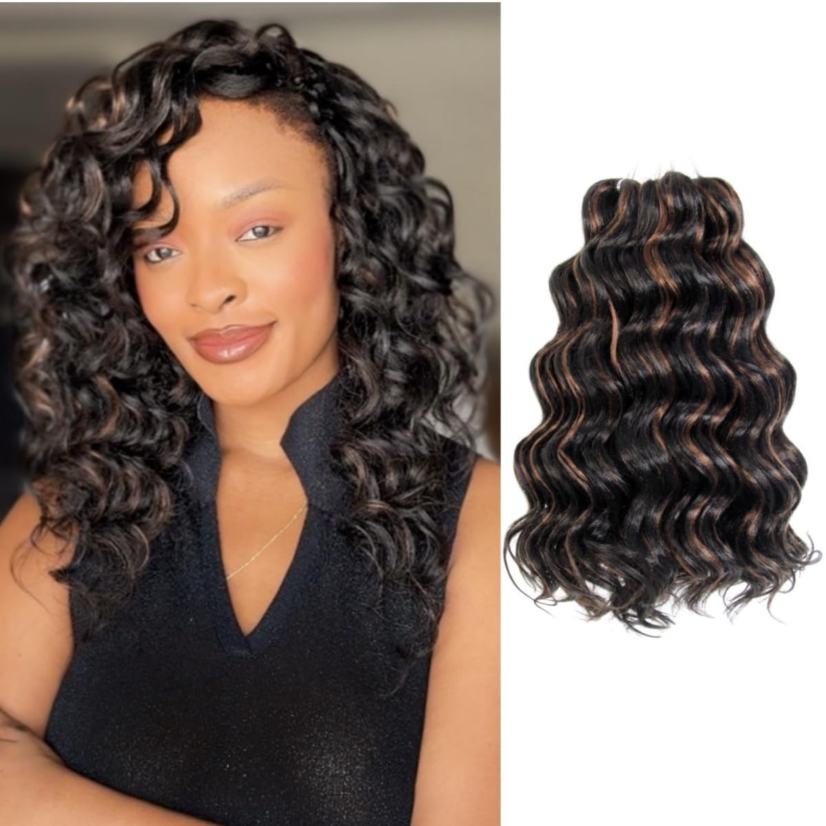 Niseyo NU Ocean Wave Crochet Hair 12 Inch 8 Packs Soft Water Wave Crochet Hair Deep Wave Curl Braiding Hair P1B/30(Mix Black/Dark Brown)