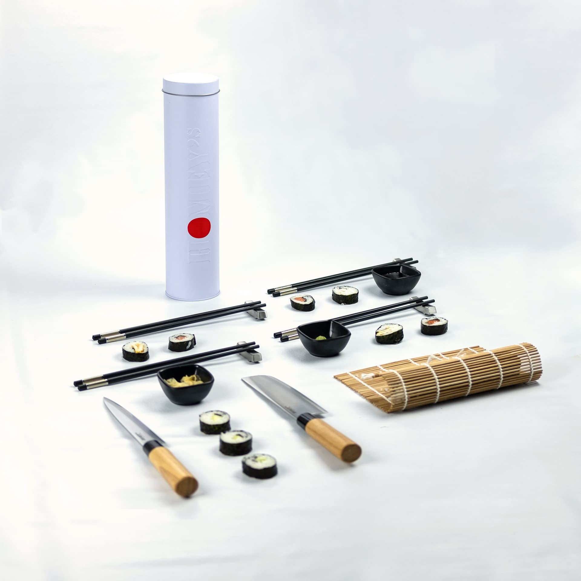 Homey’s Essentials Sushi-Set/Geschenkset NIPPON - 14-teilig – u.A. mit Sashimimesser und Hackmesser - Sushi-Matte und Sushi-Stäbchen für 4 Personen