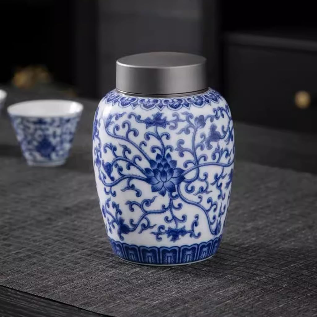 LYGSWDB Zuckerdose, chinesische Retro-Teedosen aus blauem und weißem Porzellan, Haushaltskeramik-Teedosen, versiegelte Aufbewahrungsbox, Teeaufbewahrung, Teedosen, Teekanister