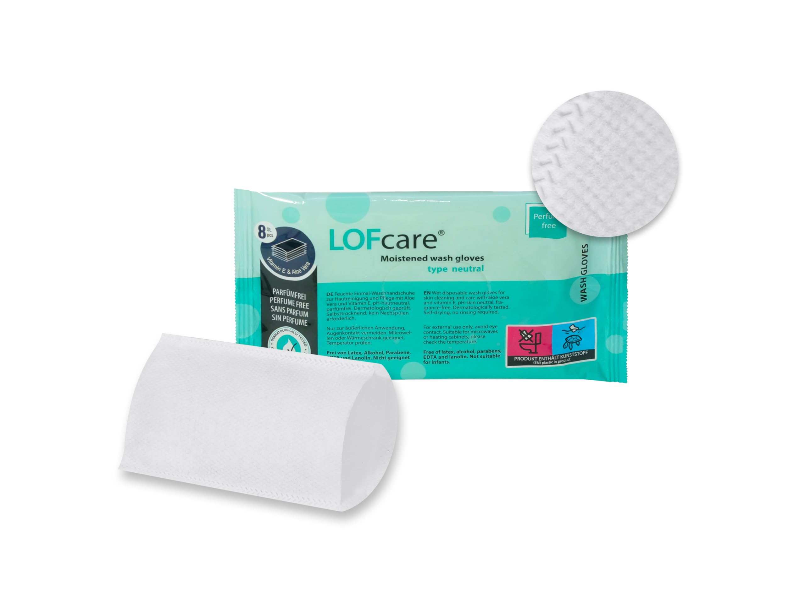 LOFcare Feuchte Waschhandschuhe - Typ Parfümfrei - 24 Packungen á 8 Stück - 15 x 22 cm