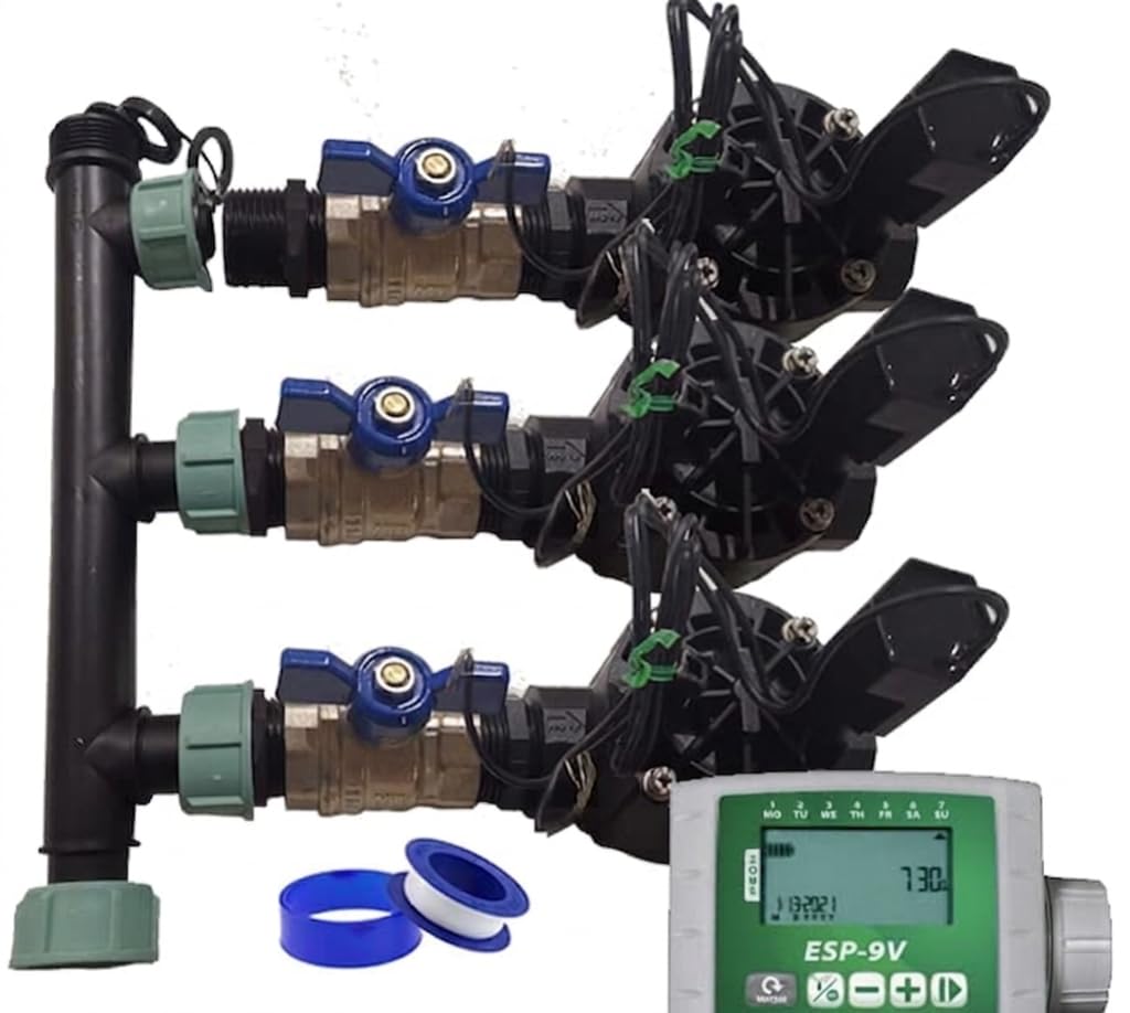 Suinga Sistema de Riego Automático para Jardín de 3 Zonas | Electroválvula HV 1" 9V | Programadores a Pilas