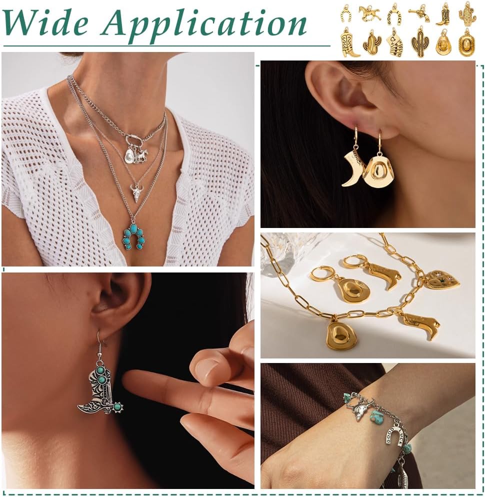 PH PandaHall 72pcs Western Cowboy Charms Gold Bracelet Charms 12 Styles Cowgirl Country Charm for Bracelets Boot Hat Horses Western Charms for Jewelry Making Necklace Earrings, 0.78~1.1" - Image 5